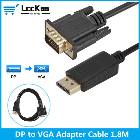 DisplayPort Display Port DP to VGA Adapter Cable 1.8m Male to Male Converter for PC Computer Laptop HDTV Monitor Projector