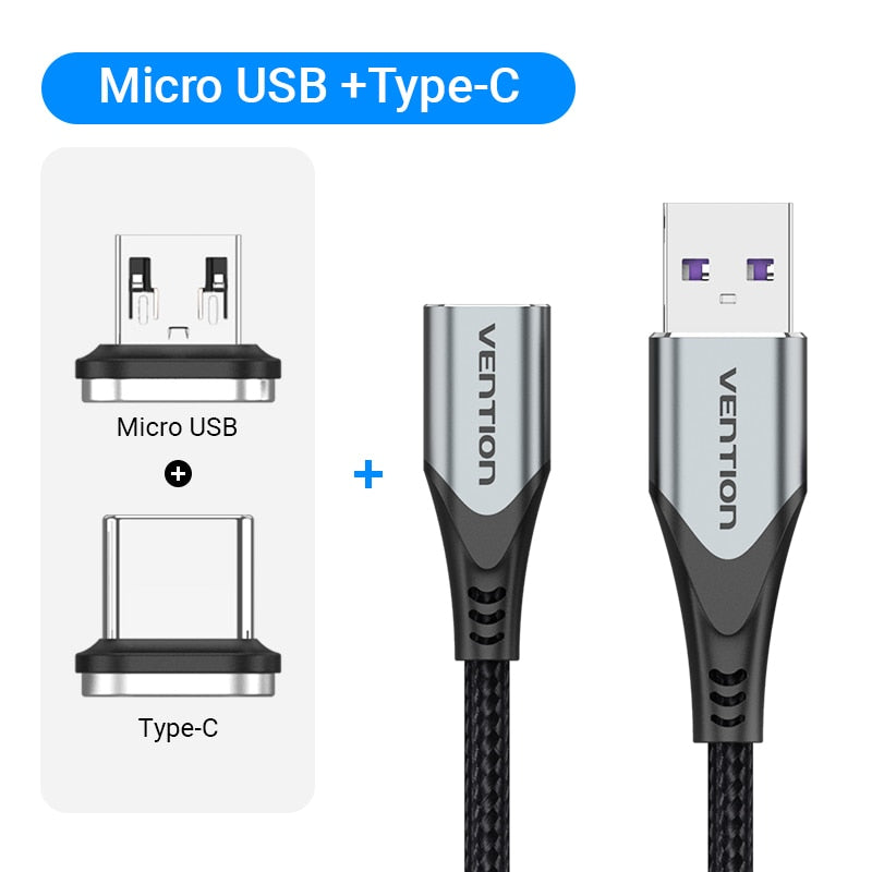 Vention 5A Magnetic Charge Cable Fast Charging USB Type C Cable Magnet Micro USB Data Charging Wire Mobile Phone Cable USB Cord