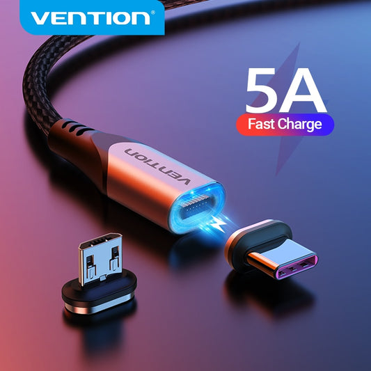 Vention 5A Magnetic Charge Cable Fast Charging USB Type C Cable Magnet Micro USB Data Charging Wire Mobile Phone Cable USB Cord