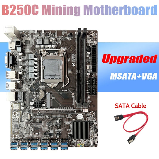 B250C BTC Mining Motherboard+SATA Cable 12XPCIE to USB3.0 Graphics Card Slot LGA1151 DDR4 MSATA ETH Miner Motherboard