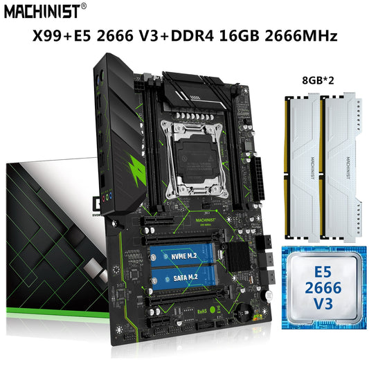 MACHINIST X99 Kit Motherboard LGA 2011-3 Set With Xeon E5 2666 V3 CPU 16GB=2*8G DDR4 2666Mhz RAM Four-channel SATA  M.2 MR9A