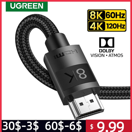 Ugreen HDMI 2.1 Cable Ultra High-speed 8K/60Hz 4K/120Hz for Xiaomi Mi Box PS5 HDMI Splitter Cable HDMI Dolby Vision 48Gbps HDMI