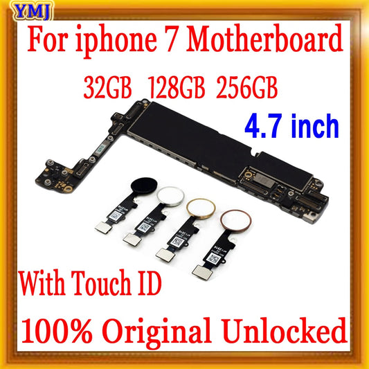 32GB 128GB 256GB For iPhone 7 4.7&quot;Motherboard With/No Touth ID,100% Original Unlock Free icloud Logic Board Support update &amp; 4G