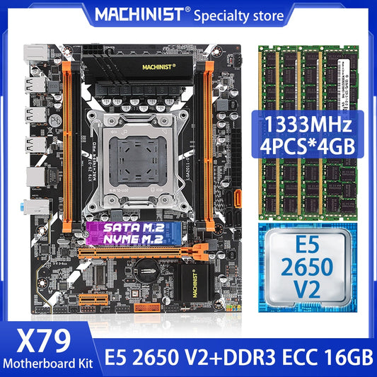 MACHINIST X79 Motherboard Set LGA 2011 Kit With Xeon E5 2650 V2 Processor 16GB=4*4GB DDR3 1333 ECC RAM Memory NVME M.2 X79 Z9 D7