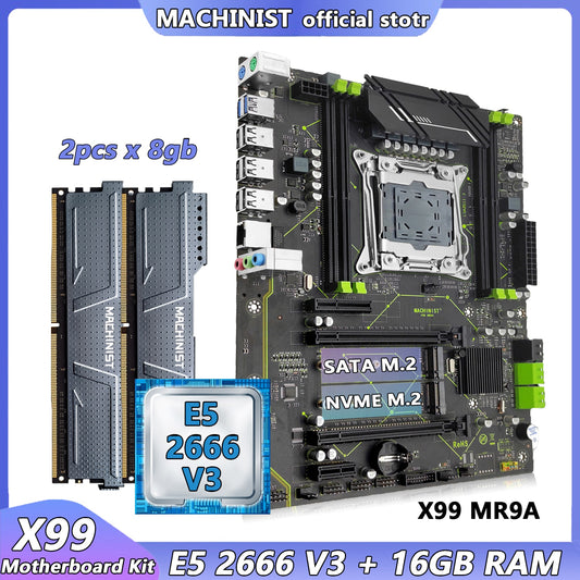 Machinist kit X99 ATX Motherboard Combo Set With Xeon E5 2666 V3 CPU LGA  2011-3 Processor and DDR4 16GB (2pcs*8gb）RAM \Memory