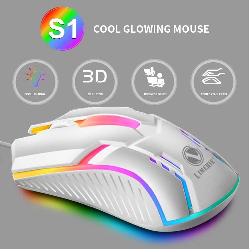Limei S1 E-Sports LED Luminous Backlit Wired Mouse USB Wired For Desktop Laptop Mute Office Computer Gaming Mouse